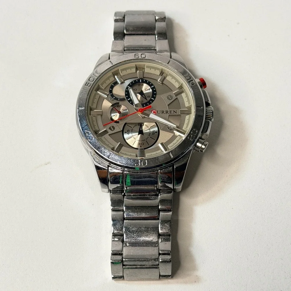 Curren Mens‎ Chronograph Watch M:8275 Silver Stainless Steel Water Resistant
